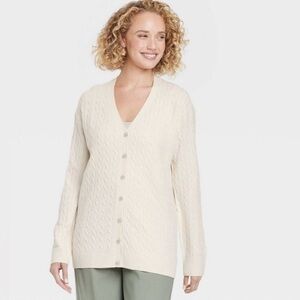 A New Day Women’s Cable Knit Button-Front Cardigan Sweater Cream Size Small NWT